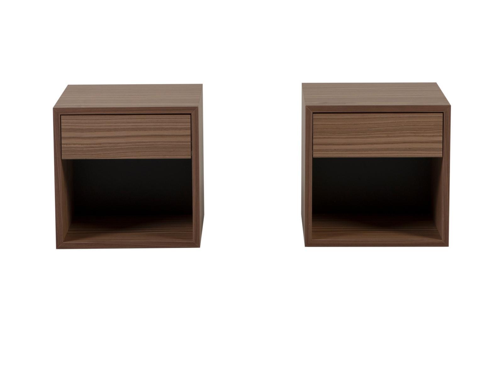CUBÒ Square walnut bedside table with drawers