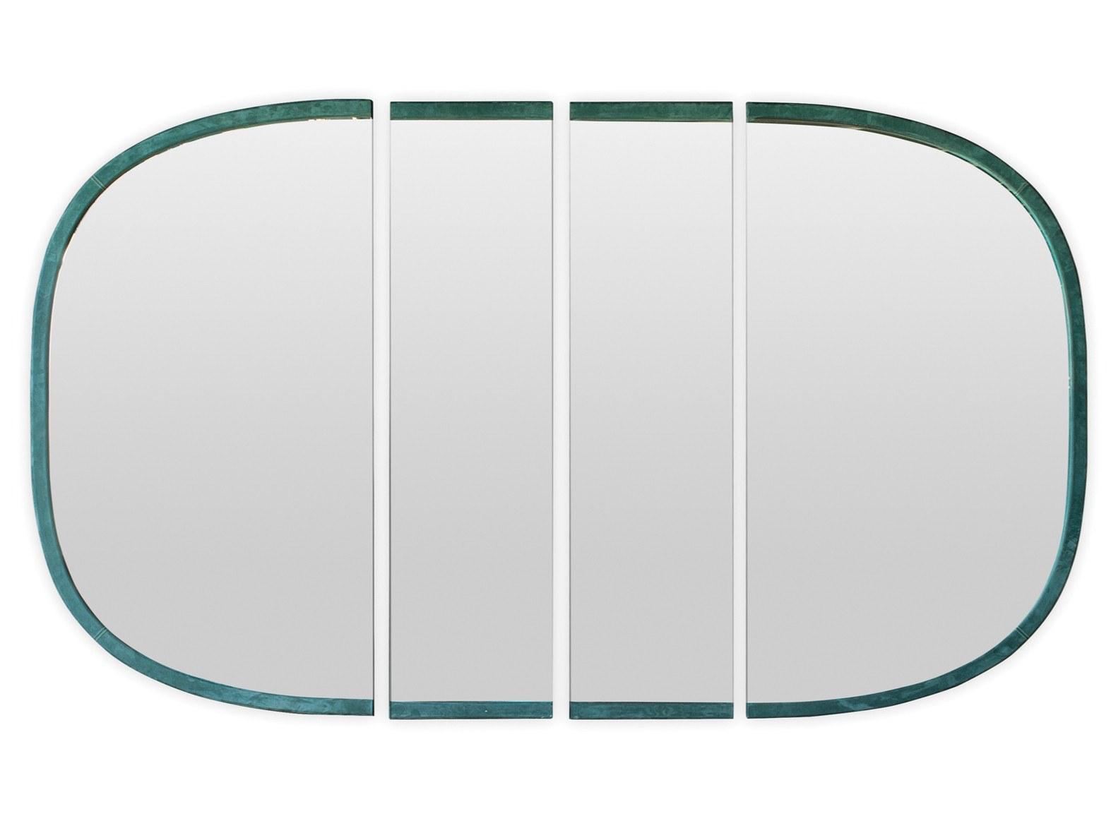 TORINO Oval framed wall-mounted leather mirror