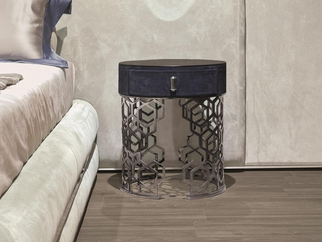 LUCY Round metal bedside table with drawers