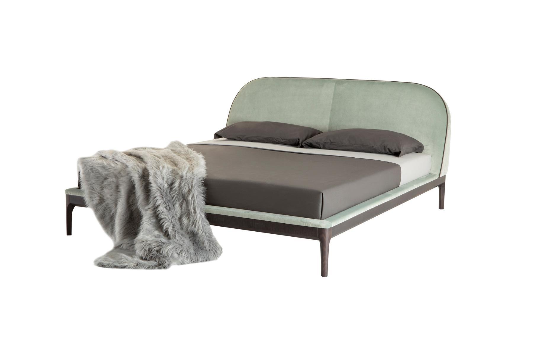 BERNINI Velvet double bed with upholstered headboard