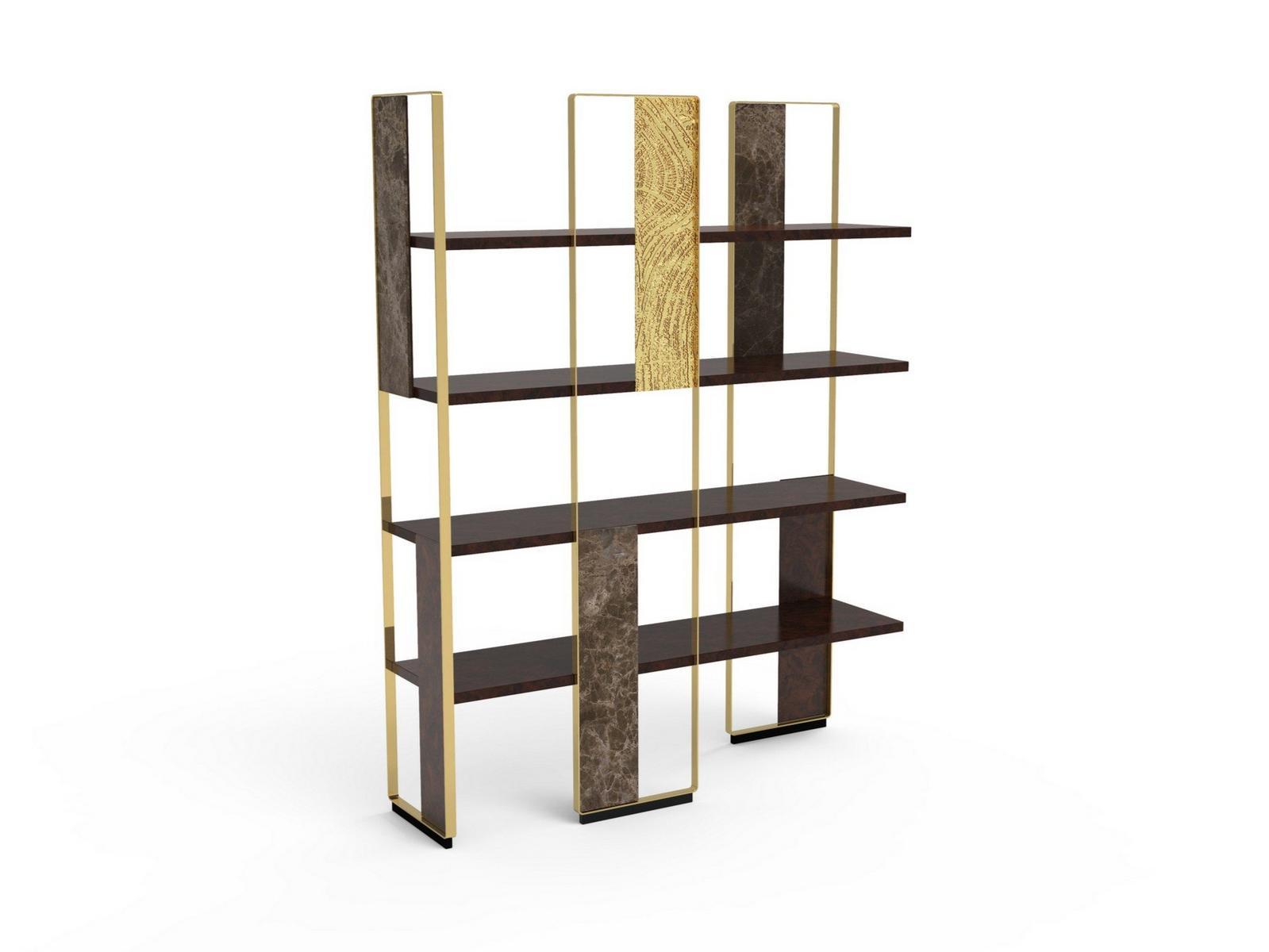 GARRETT Walnut root bookcase with brass and marble details