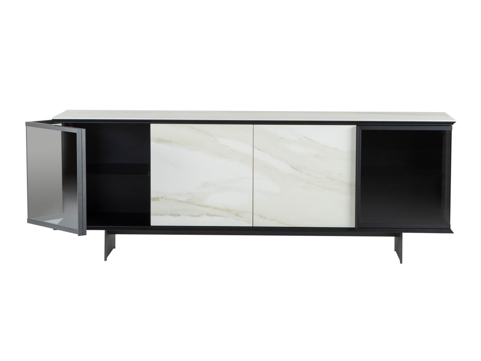 AIRA Sideboard in glass and porcelain stoneware with hinged doors
