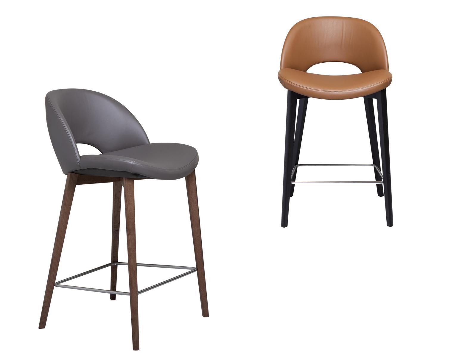BEETLE Leather stool with wooden base