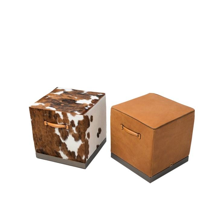 FEDRO Square tanned leather pouf with castors