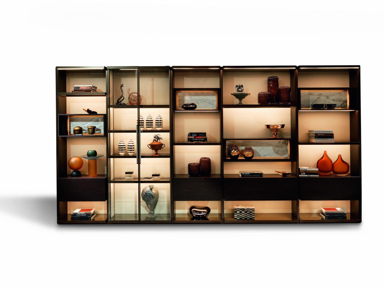 GENESIS Sectional aluminium storage wall with integrated lighting