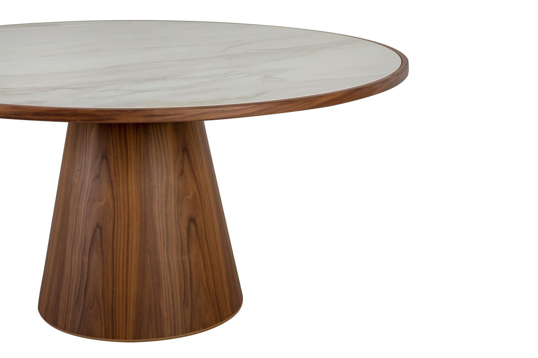 PRIME Round table in walnut and top in porcelain stoneware