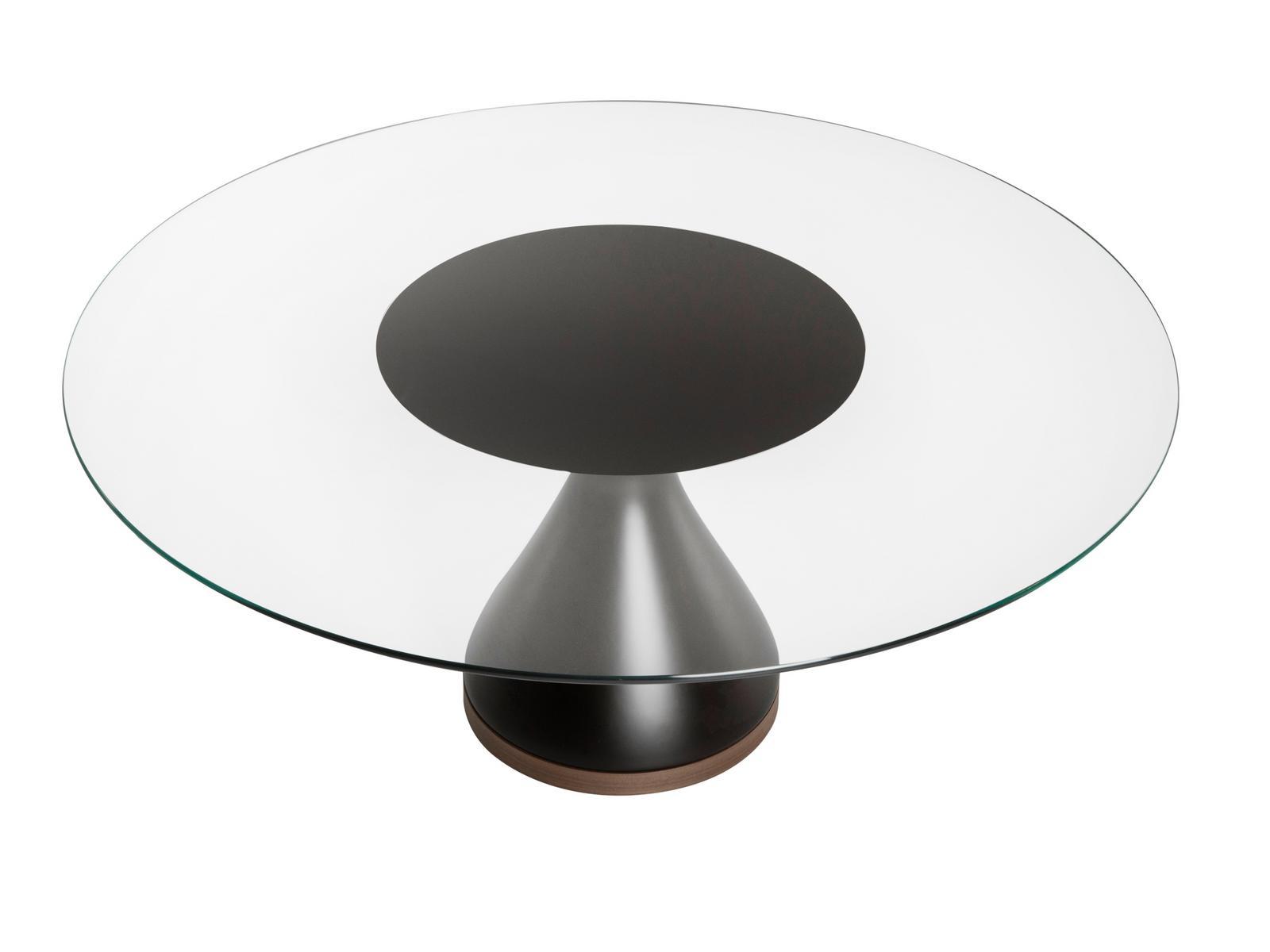 DOLLY Round glass table and base in agglomerated marble