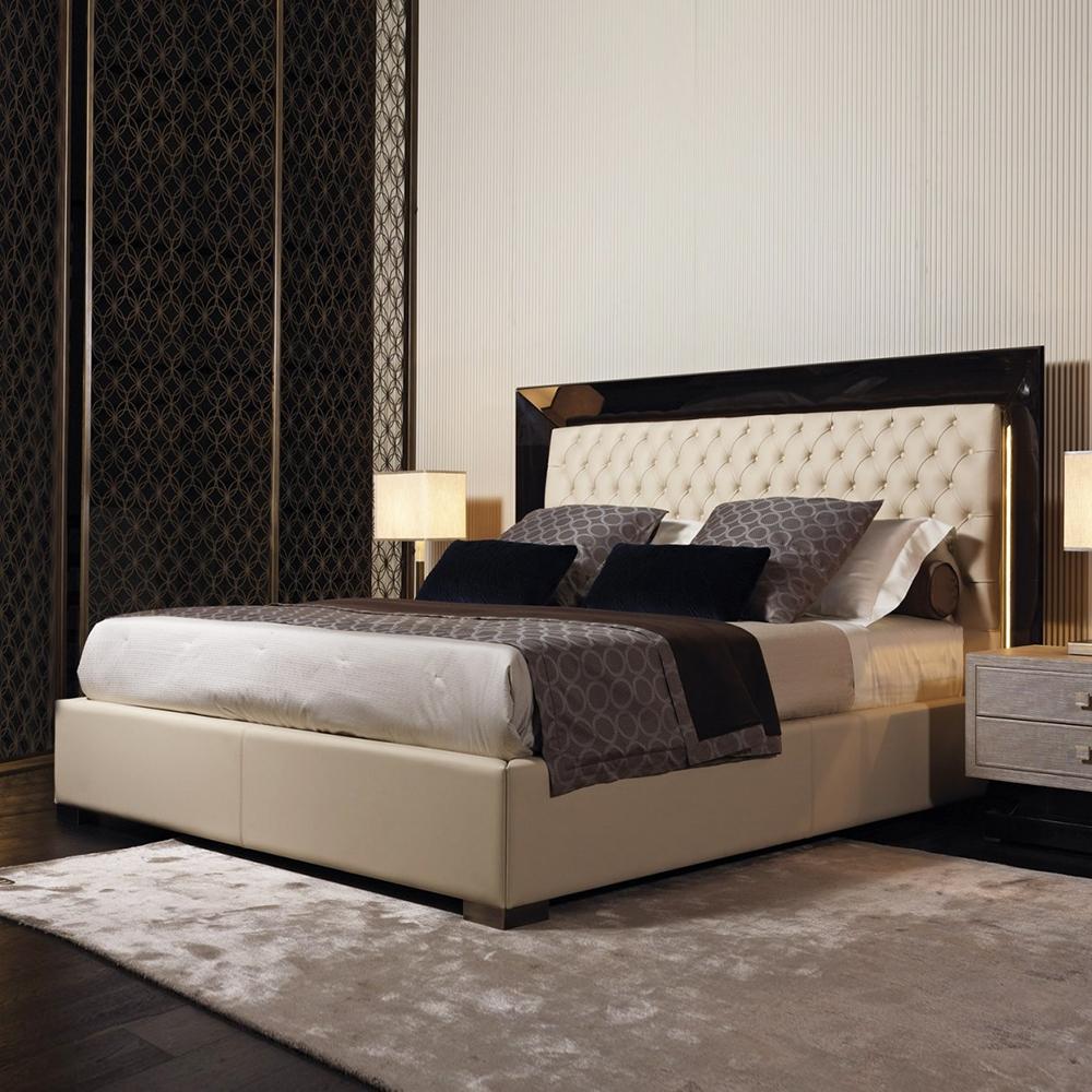 KENYA Leather bed in a classic style  with tufted headboard
