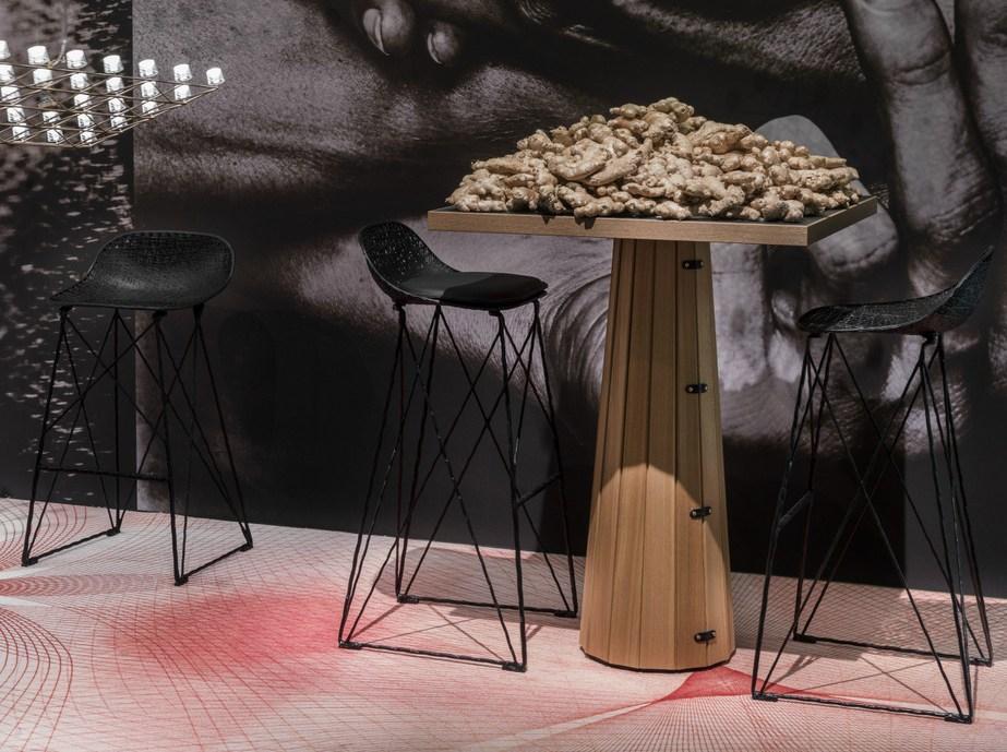 CARBON BAR STOOL Sled base stool with footrest