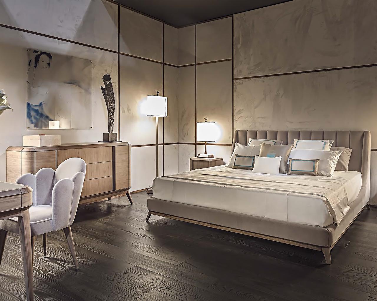 CALIPSO Leather bed with tufted headboard