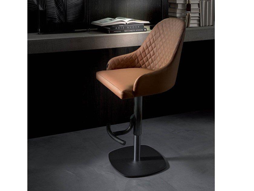 BRANDO Upholstered leather stool with gas lift