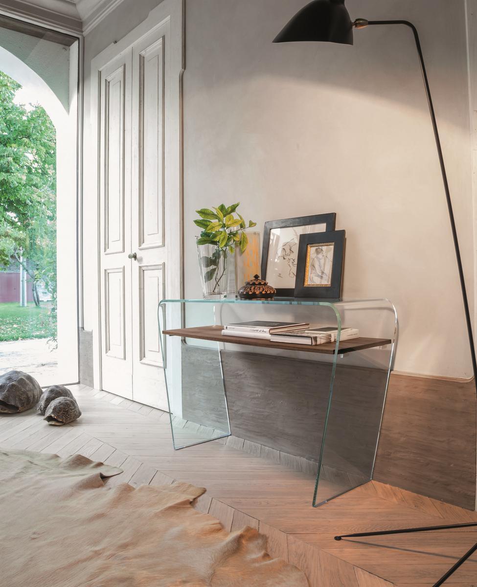 ALTAMURA Rectangular glass console table with shelving