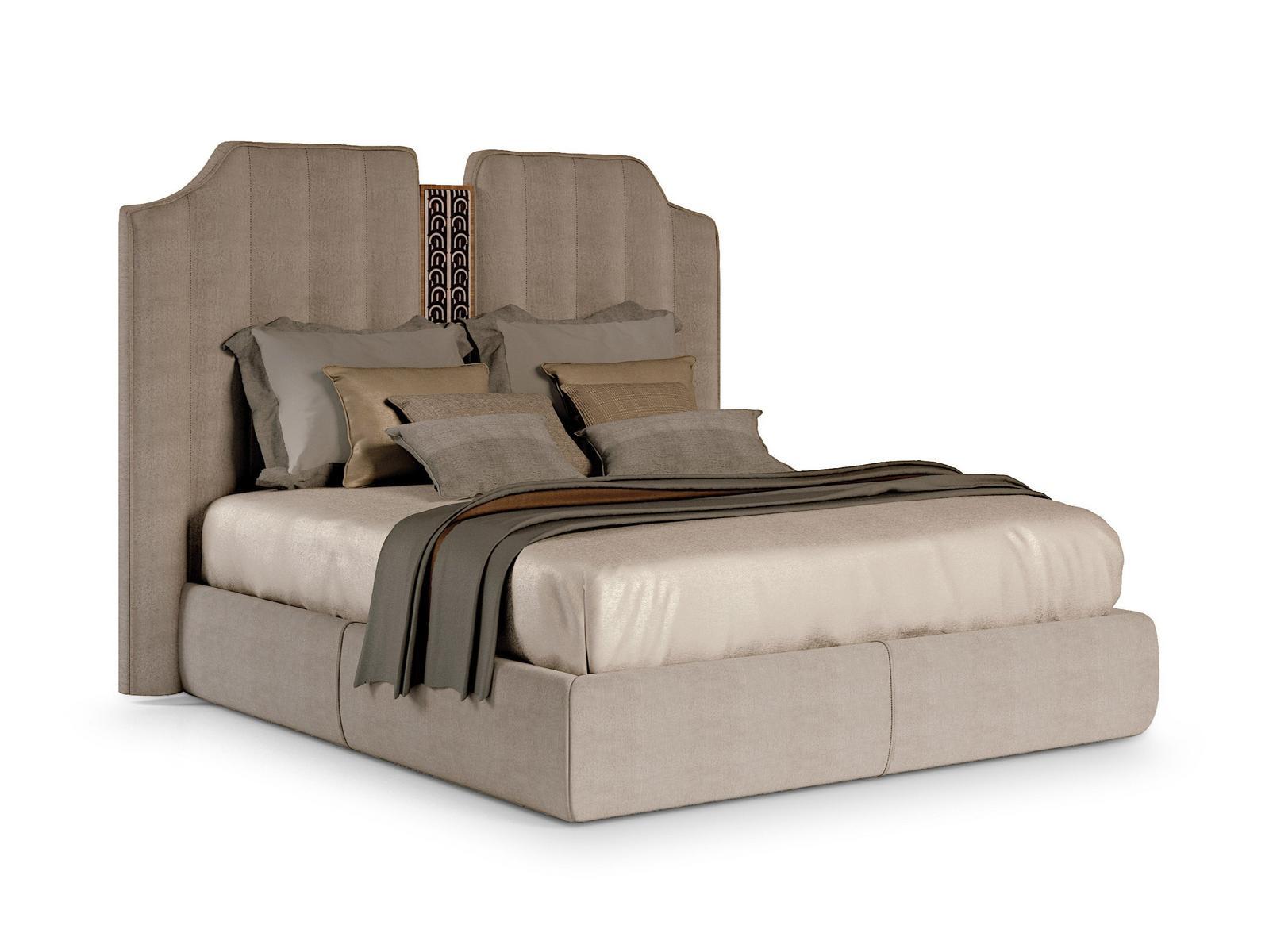 LEXINGTON AVENUE Upholstered leather double bed with high headboard