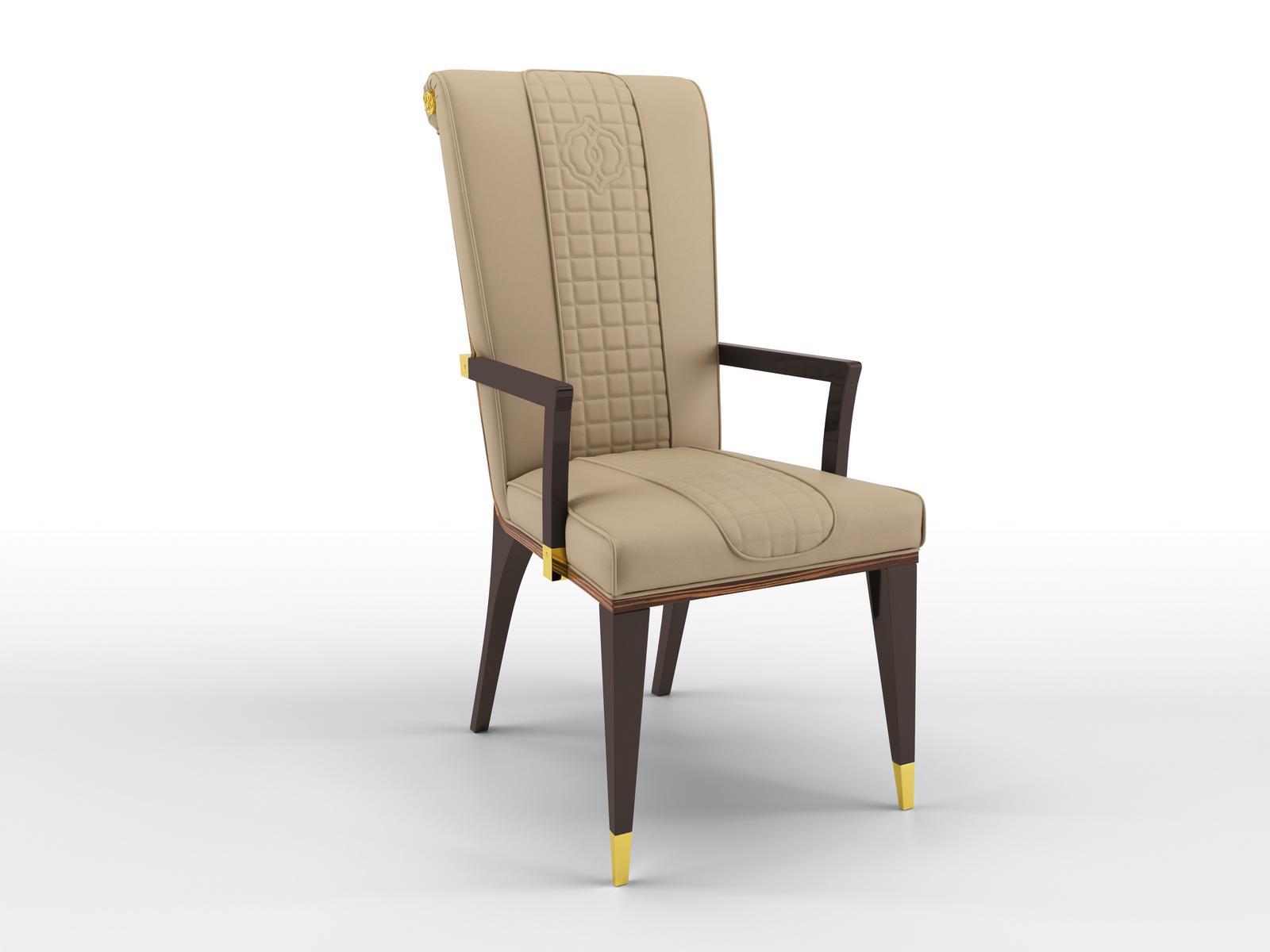OPIUM Upholstered leather chair with armrests