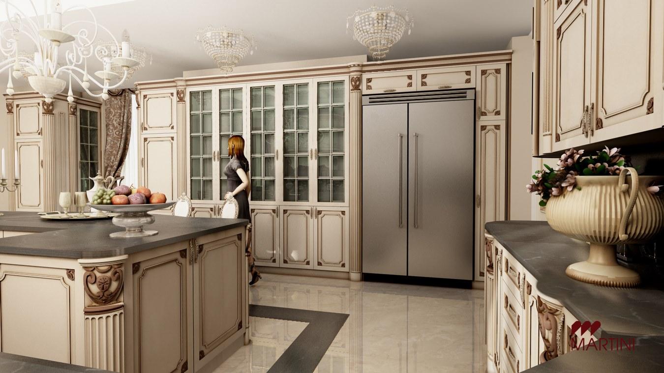 Custom solid wood kitchen with island Martini interiors New York