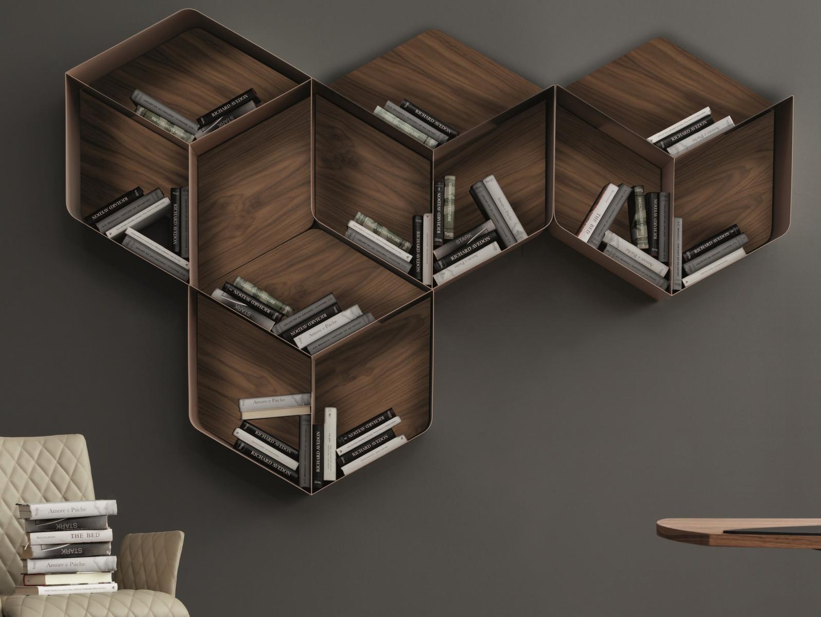 PANGEA Modular floating walnut bookcase