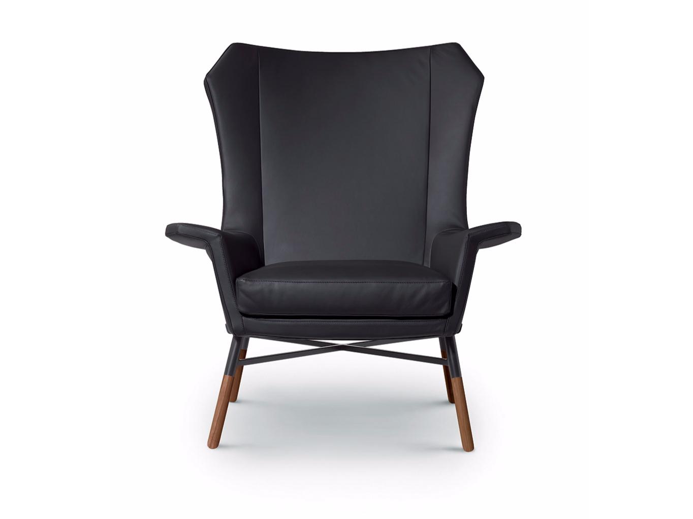 GIULIETTA Upholstered leather armchair with armrests