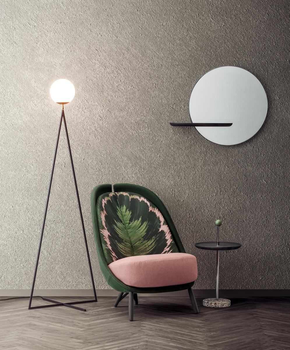 CONTRALTO Round wall-mounted mirror with shelf