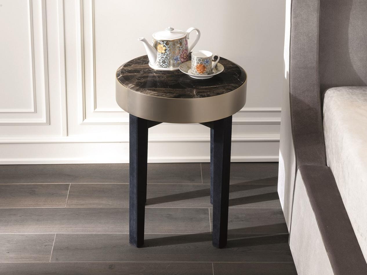 RING Rounded nabuk bedside table with drawers