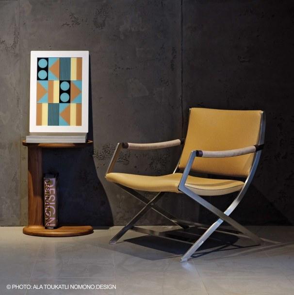 PAUL Folding leather easy chair with armrests