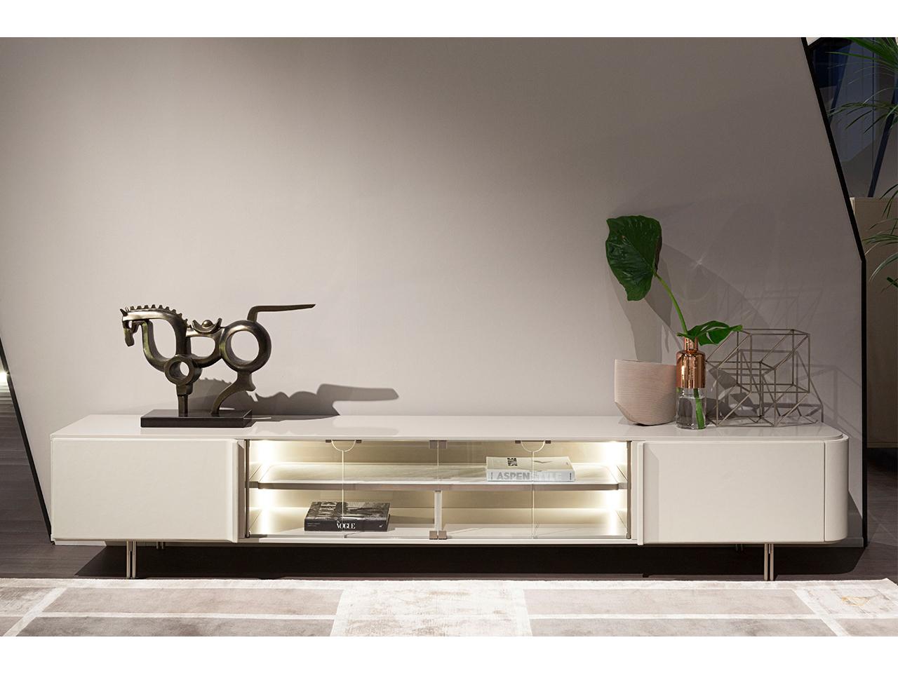 ZERO Lacquered wooden TV cabinet with leather doors