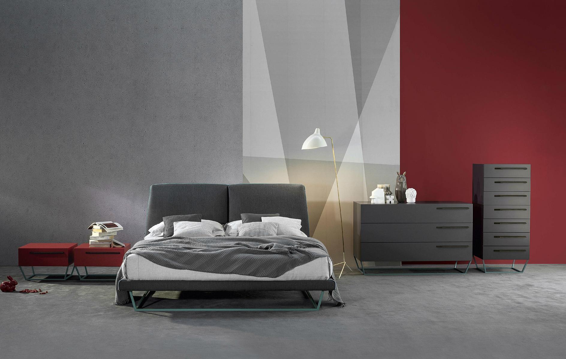 AMLET Double bed with upholstered headboard