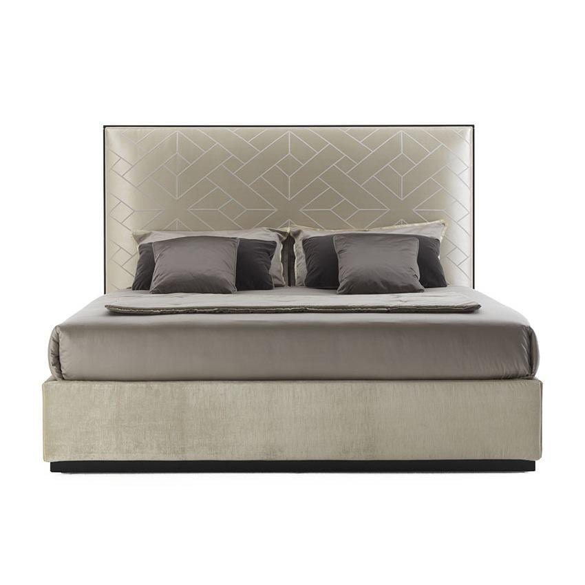 ELLIOT Fabric bed with upholstered headboard