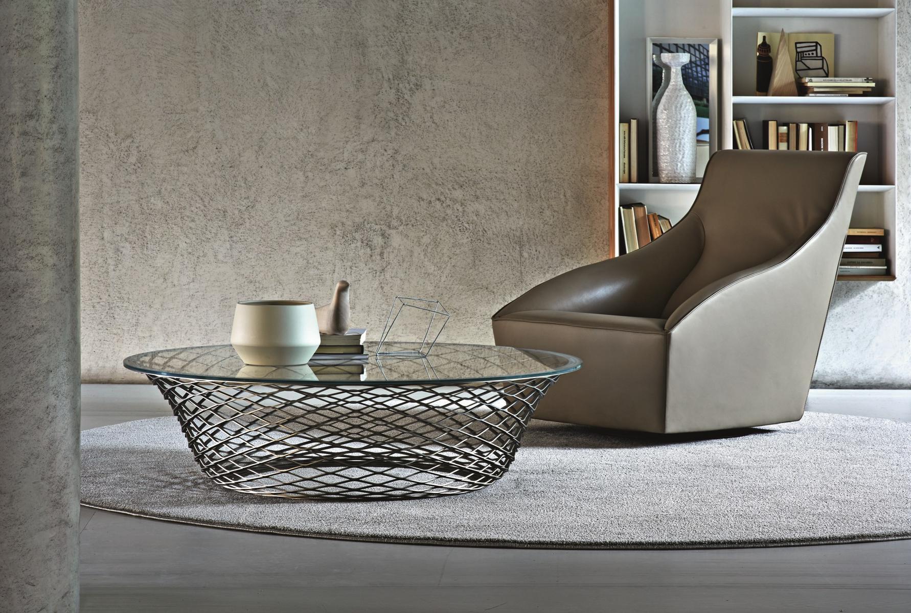 TESO Round crystal and steel coffee table