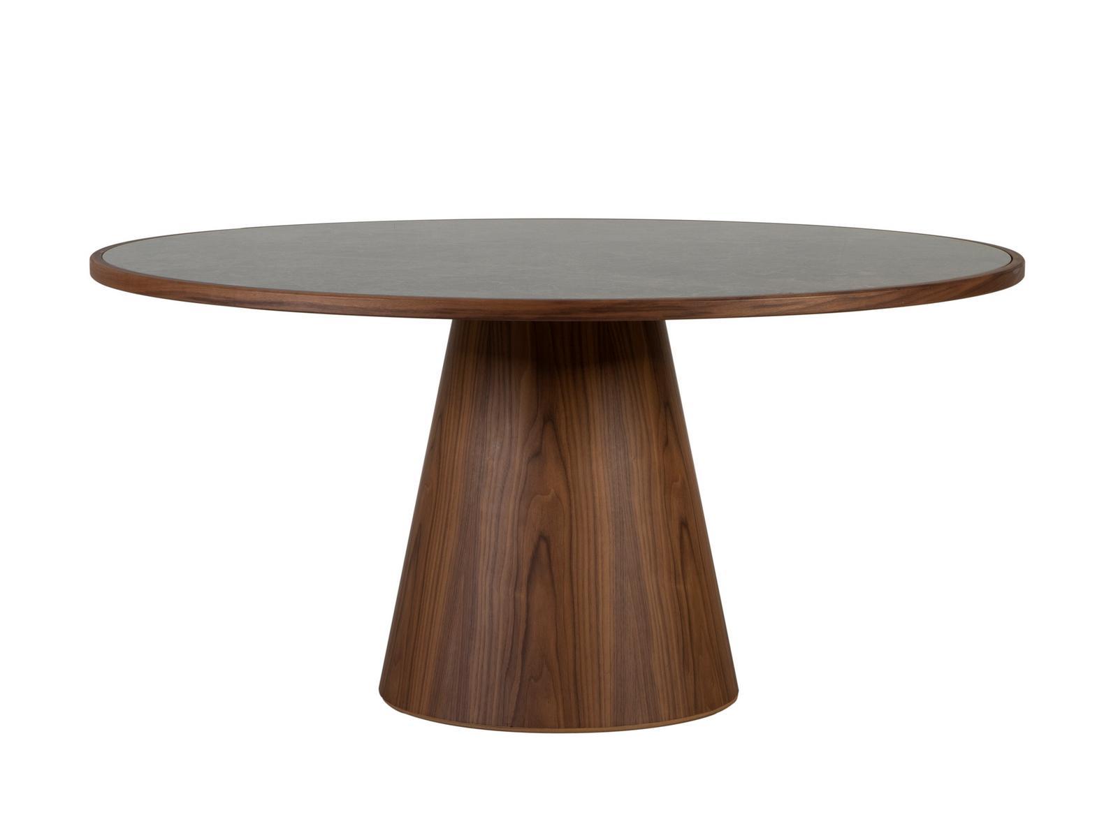 PRIME Round table in walnut and top in porcelain stoneware