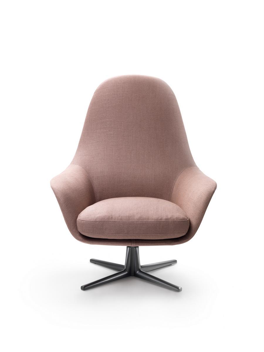 SVEVA SOFT Swivel fabric armchair with armrests