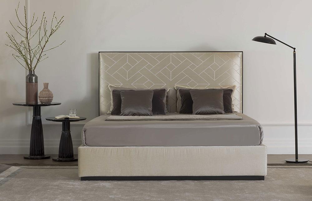 ELLIOT Fabric bed with upholstered headboard