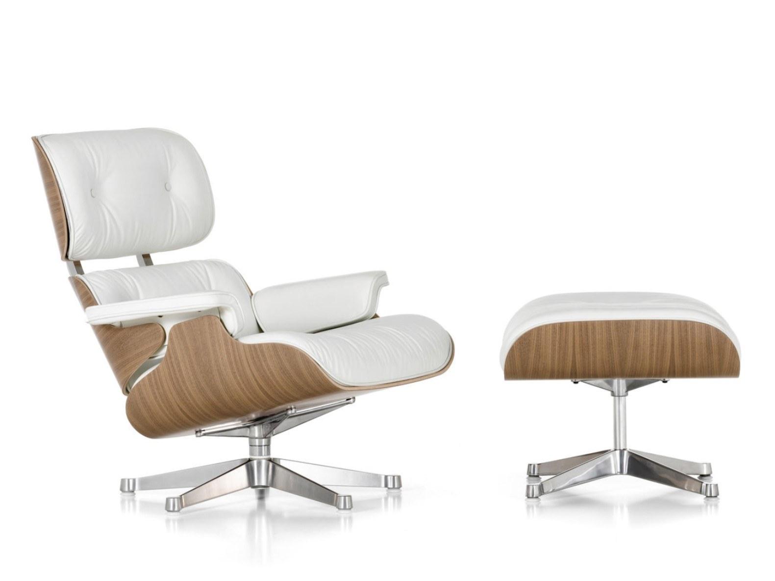 LOUNGE CHAIR WHITE Swivel leather armchair with 5-spoke base with armrests