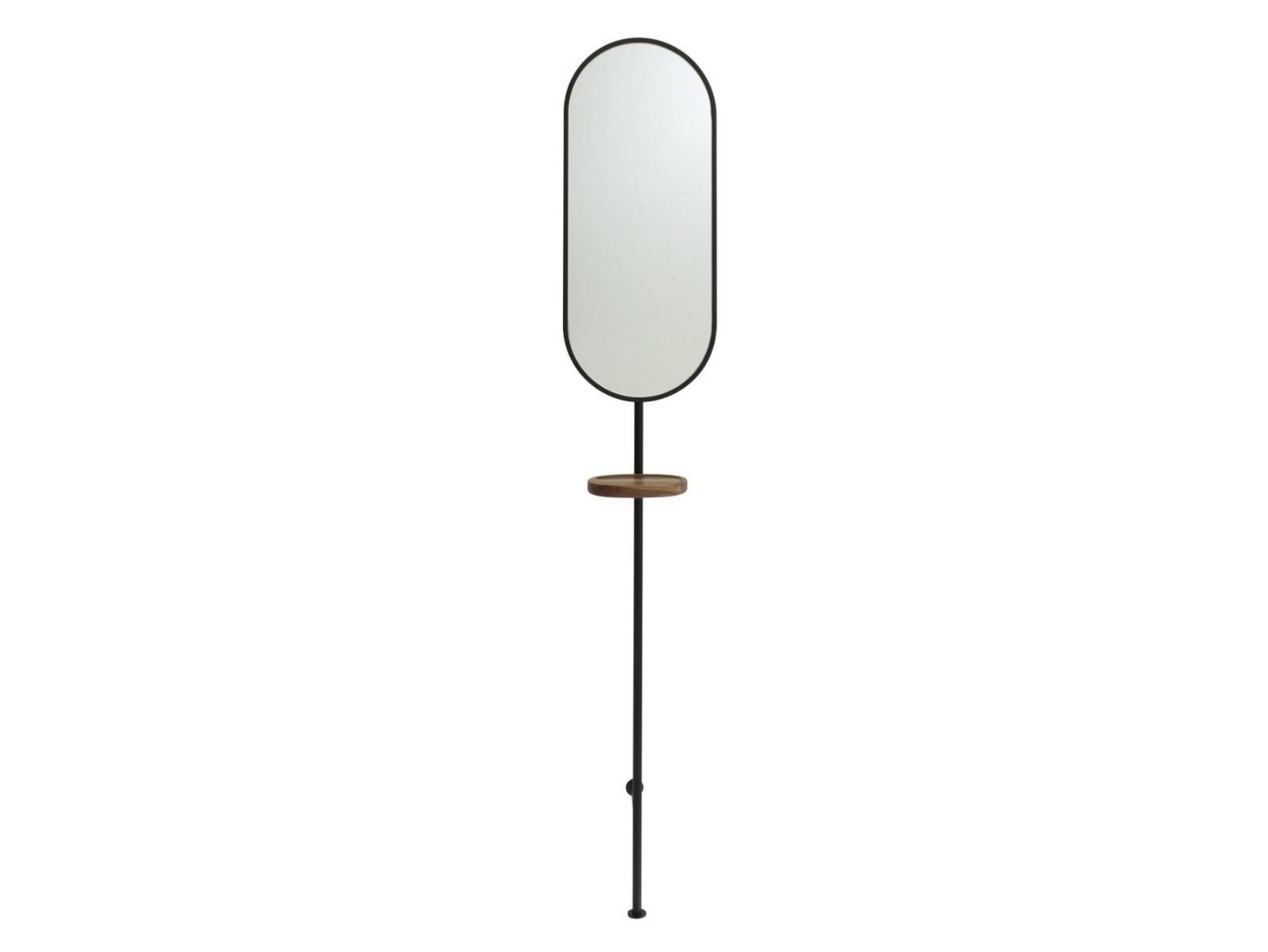 LOOMY Oval wall-mounted glass and steel mirror with shelf