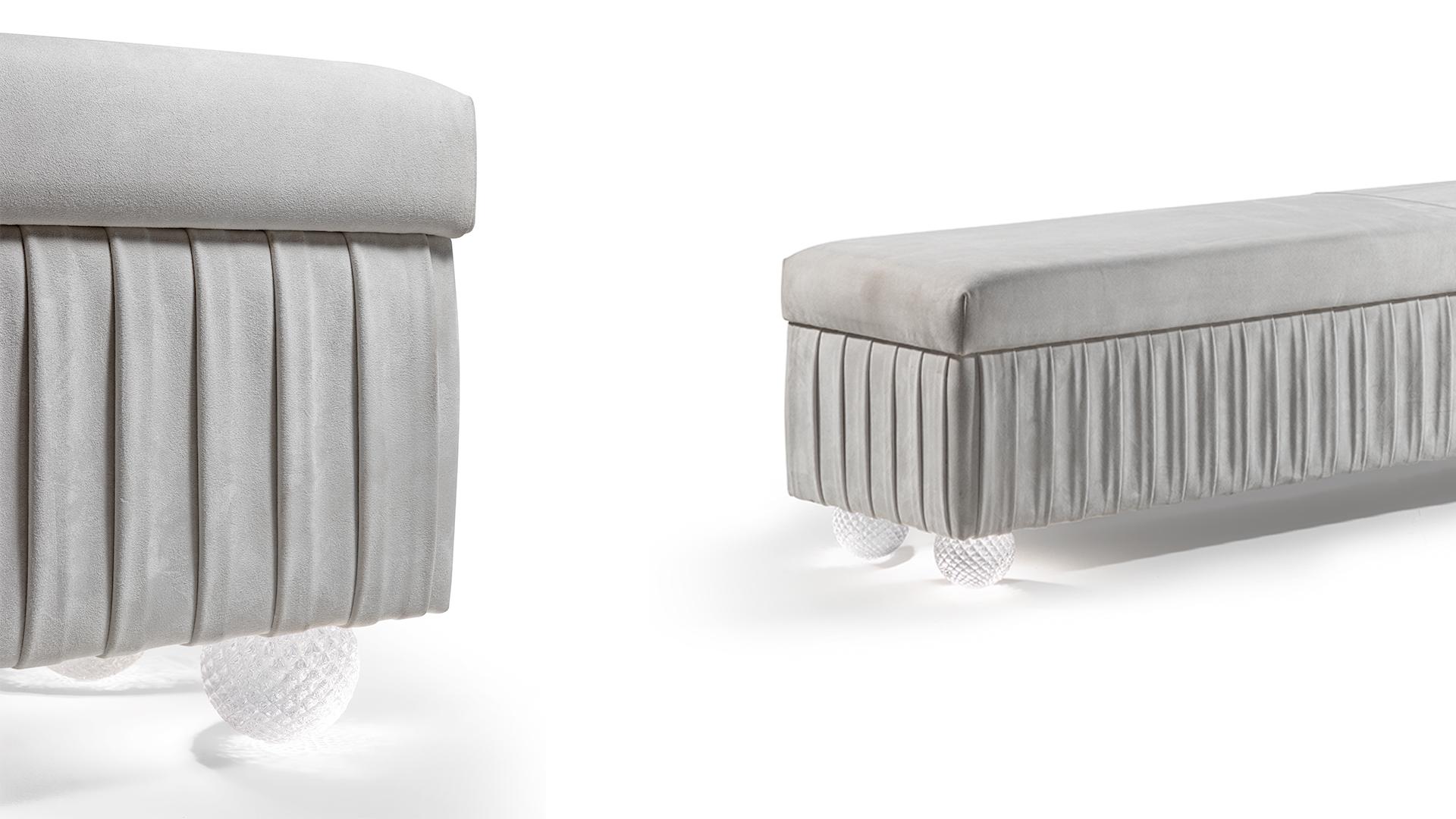 PLISSÈ Storage upholstered leather bench