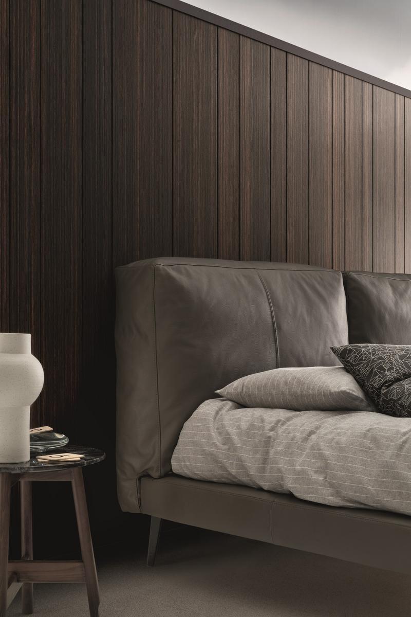 SOUND Leather bed with upholstered headboard