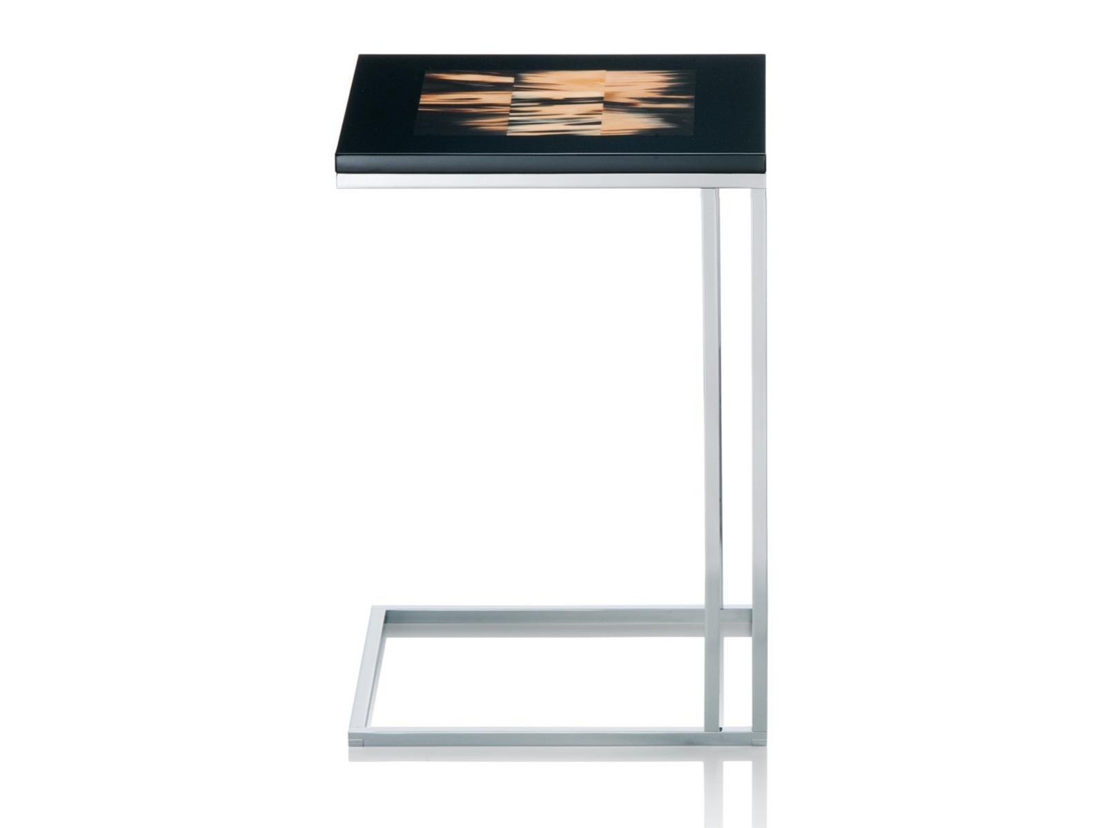 ERIC 1325 Square high side table with wooden and horn top