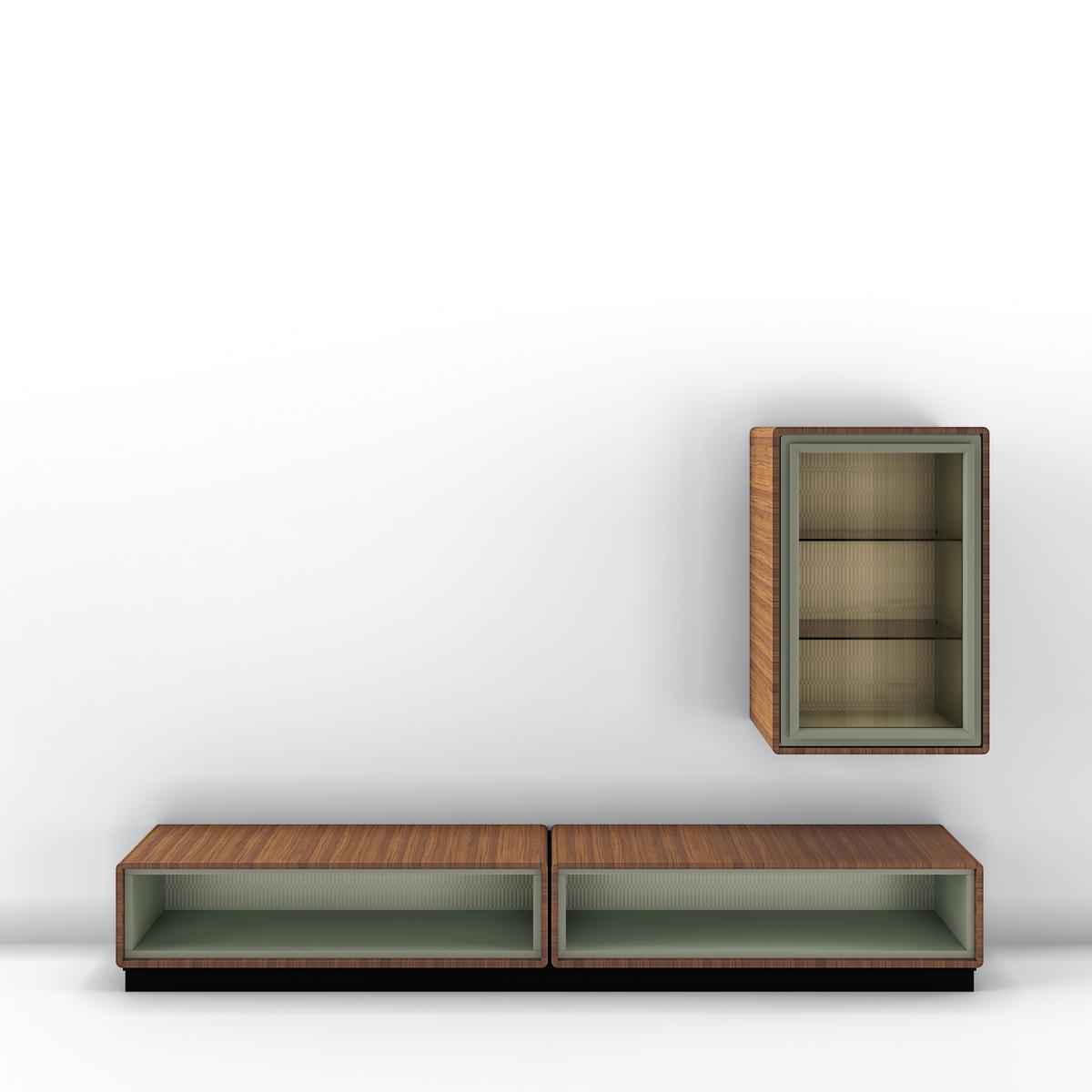 DEDALO Modular walnut TV cabinet with doors