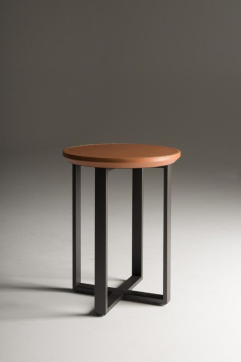 SCRICCIOLO Round tanned leather and steel coffee table