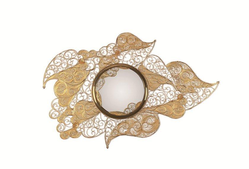 FILIGREE Round wall-mounted framed brass mirror