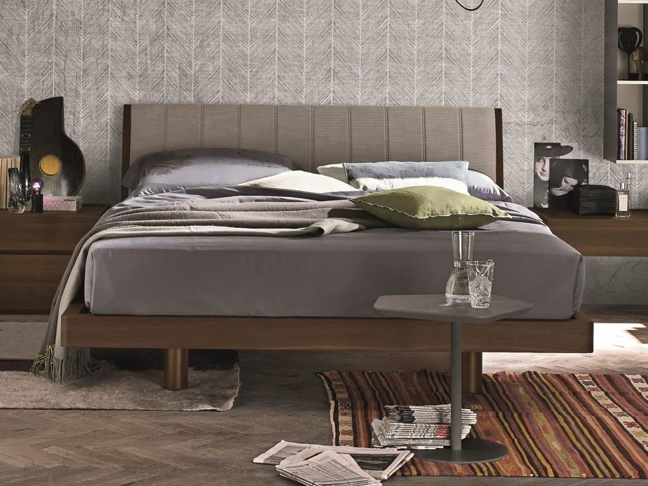 LIZ Oak double bed with upholstered headboard