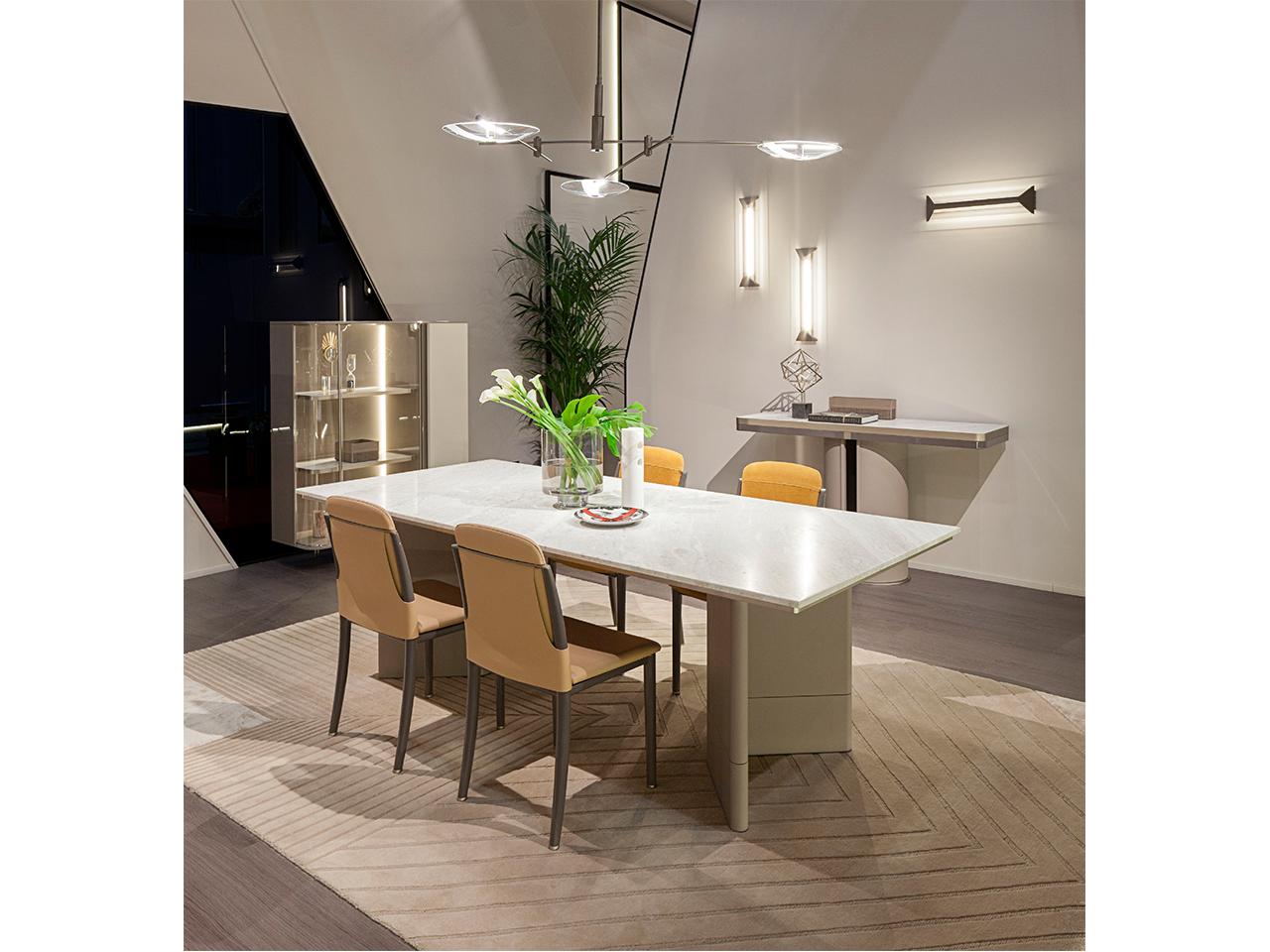 ZERO Rectangular marble and leather table