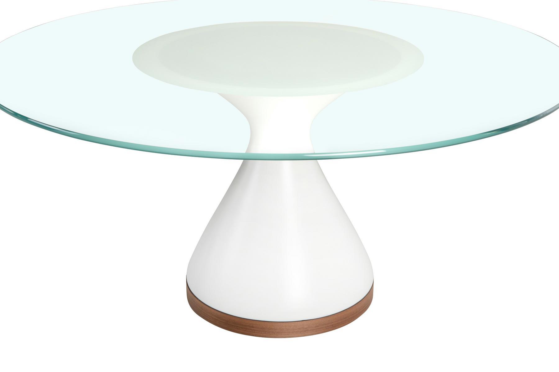 DOLLY Round glass table and base in agglomerated marble