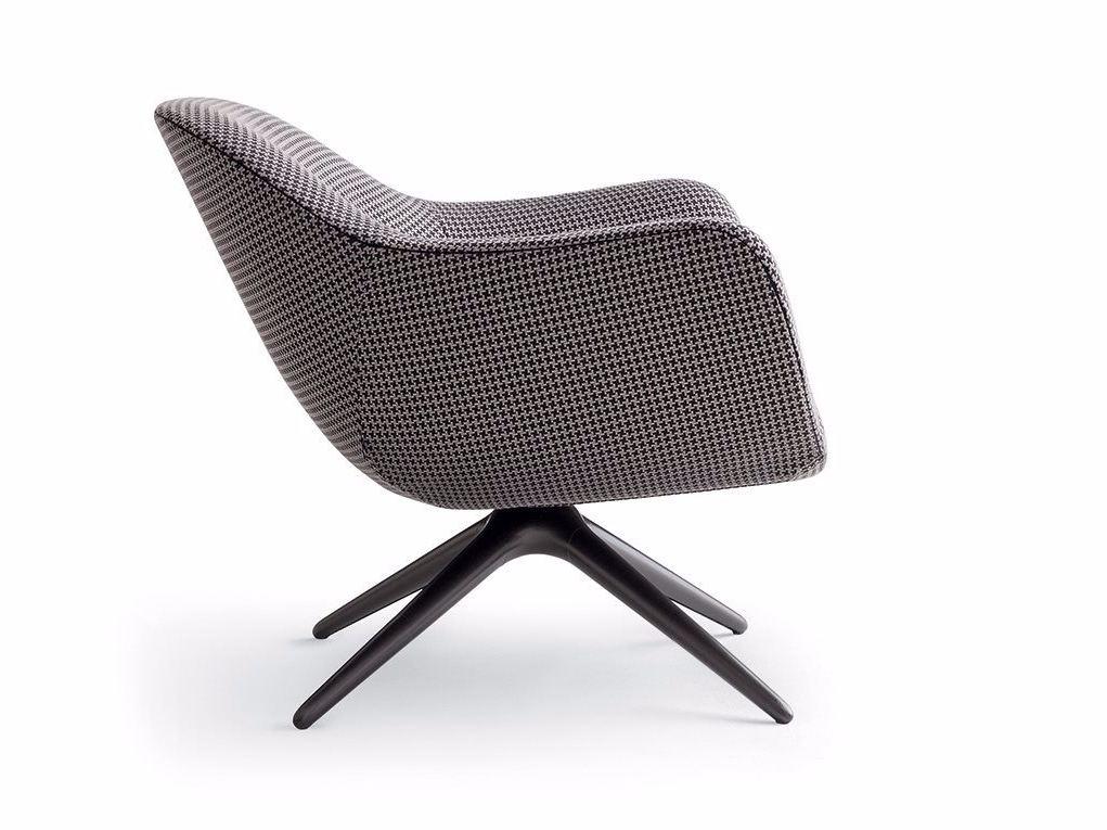 MAD CHAIR Upholstered trestle-based fabric armchair with armrests