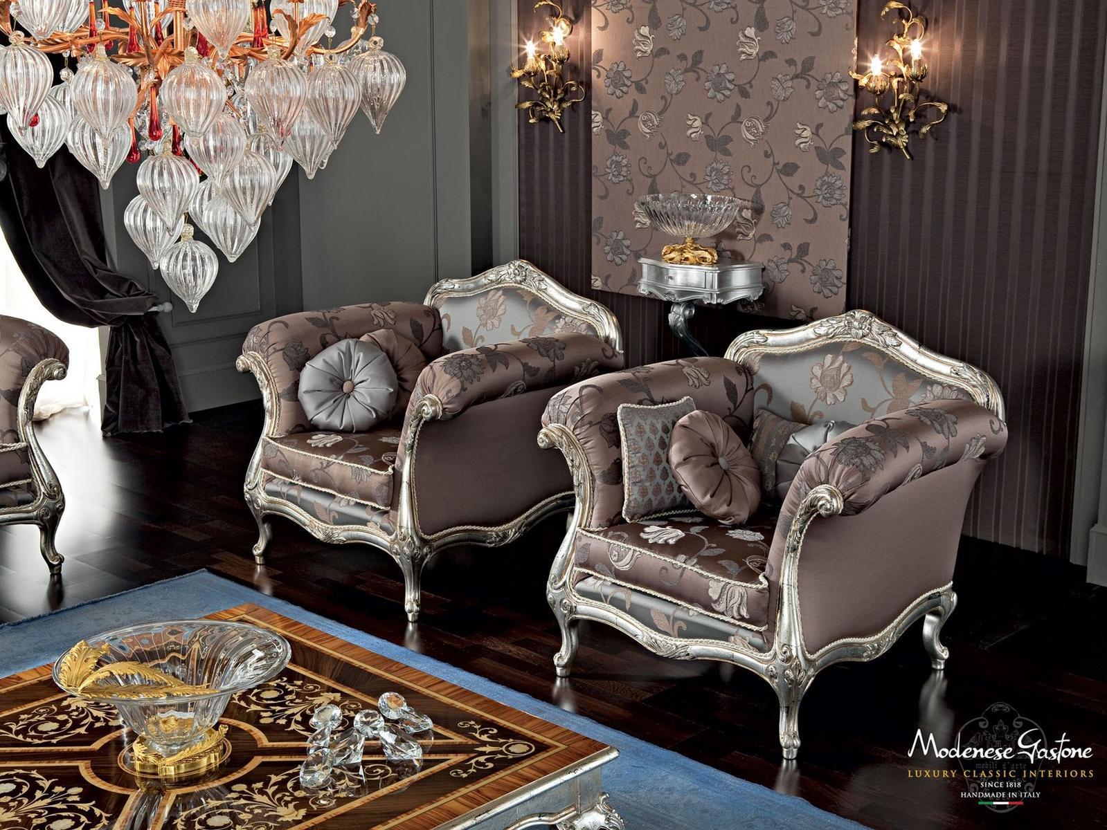 12413 Upholstered fabric armchair with armrests