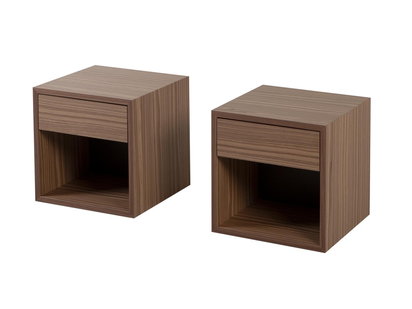 CUBÒ Square walnut bedside table with drawers