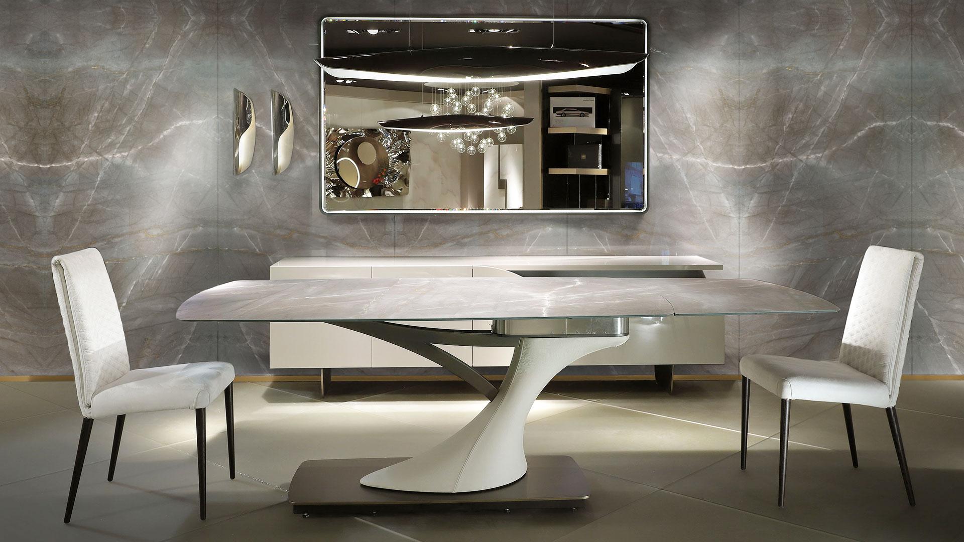 ARCHIMEDE Extending rectangular Marble glass dining table