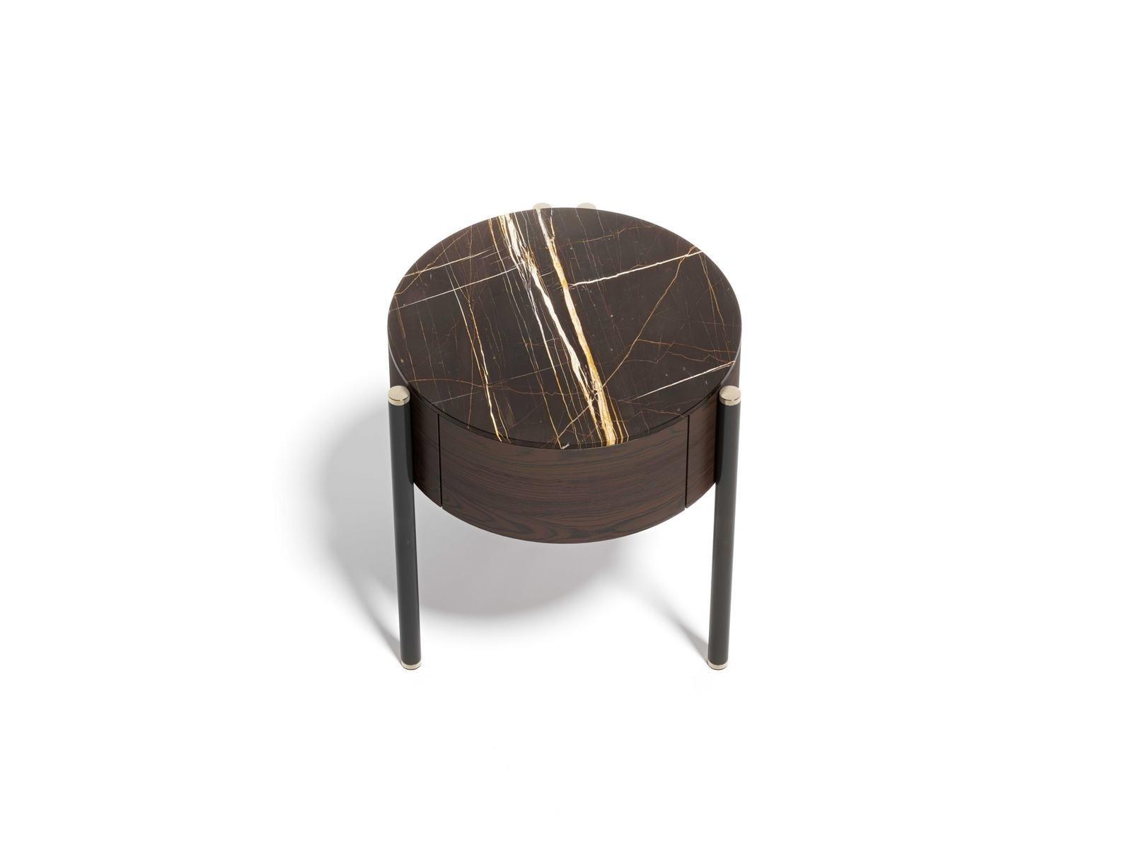MAYFAIR Round wooden and marble bedside table