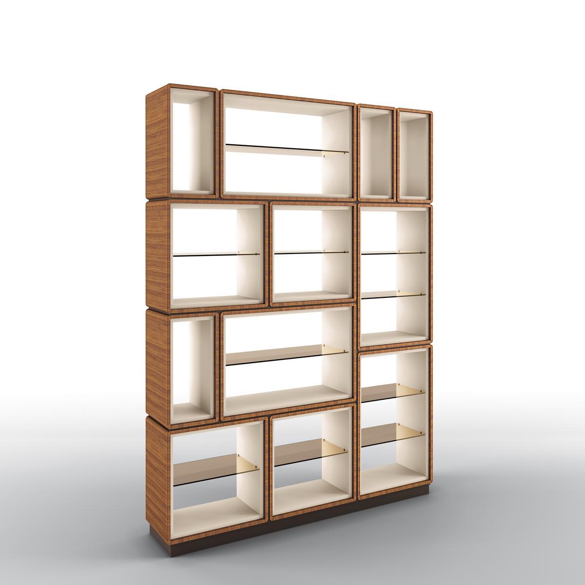 DEDALO Open freestanding double-sided walnut bookcase