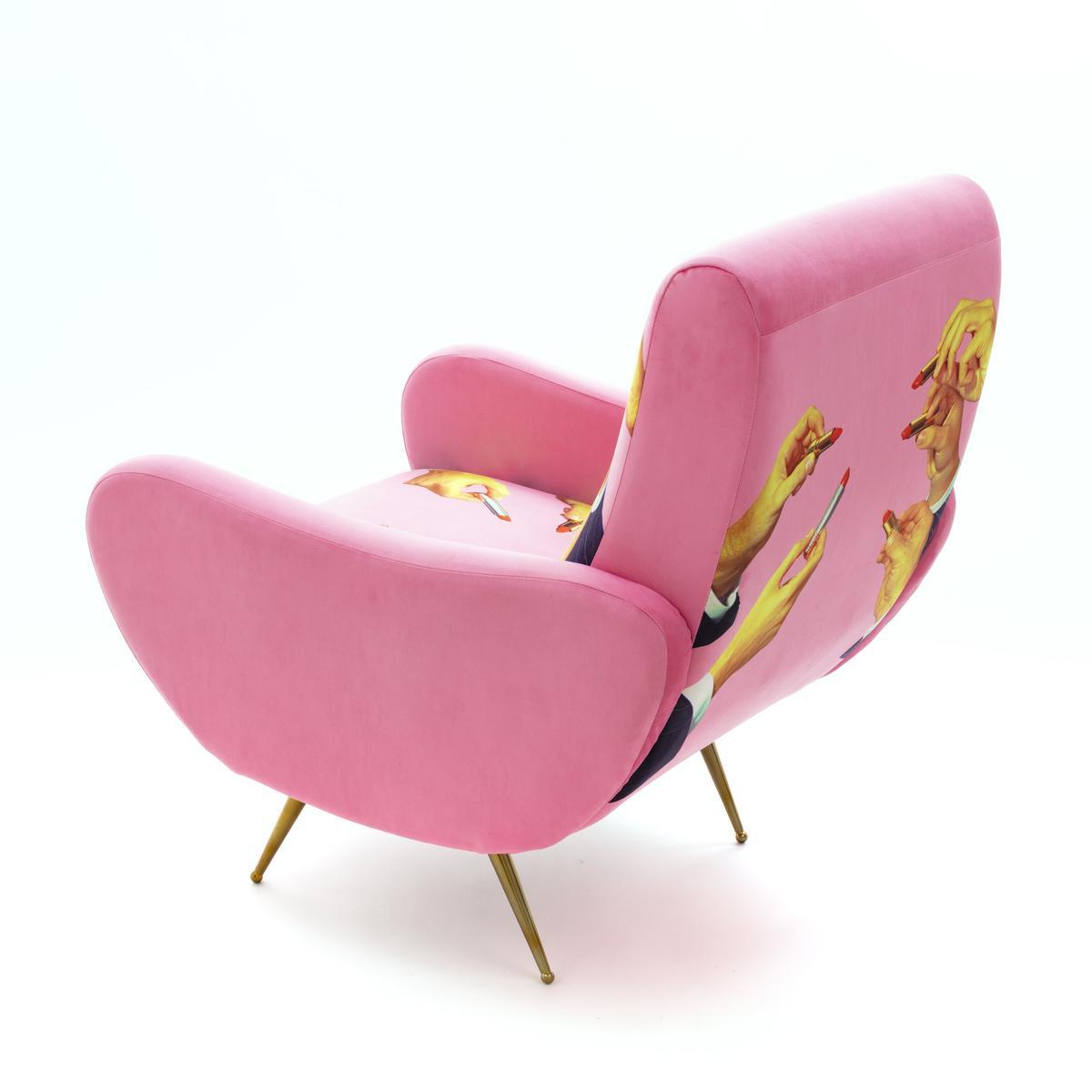 LIPSTICK PINK Fabric armchair with armrests