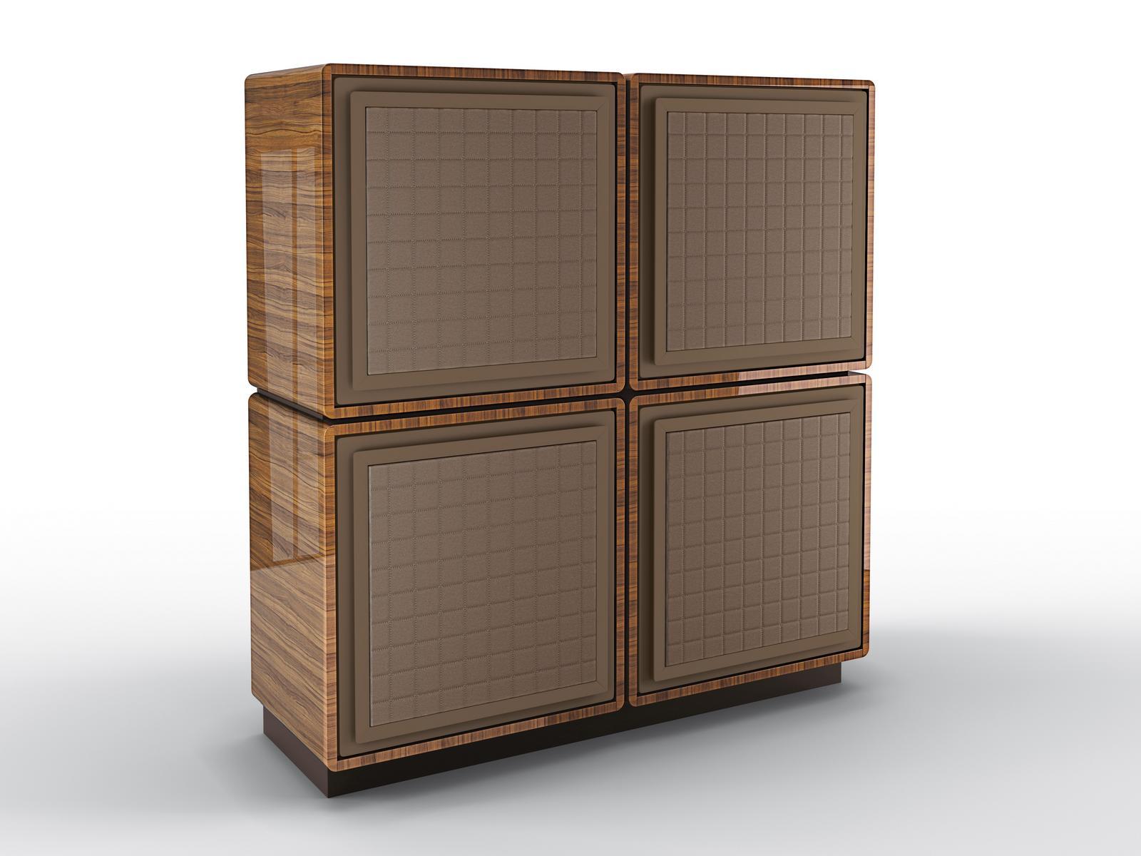 DEDALO Modular walnut highboard with leather doors